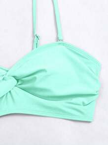 SHEIN Swim Conjunto de biquíni emendado de cor sólida feminina com babados, torção e conjunto de biquíni separado para férias, praia de verão - Baby Azul - Ver 4