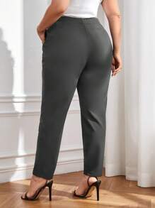 SHEIN Essnce Quần cạp co giãn cỡ lớn dành cho nữ có túi, kiểu dáng đơn giản - Màu xám đen - Xem 2