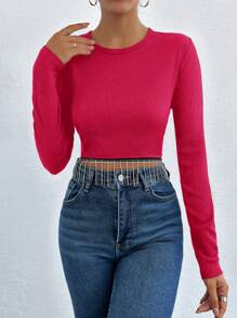 EURMUSE Fringe Hem Crop Tee - Hot Pink - View 5
