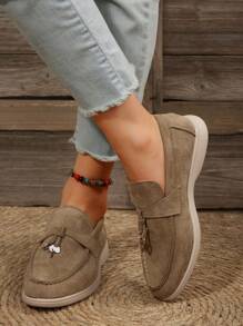 2025年秋季女士时尚一脚蹬便士乐福鞋，平底鞋 - 紫紅色 - 查看 3