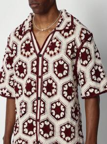 SUMWON Button Through Crochet Knit Shirt - Red - View 3