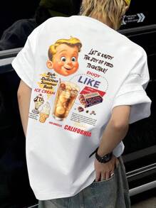 Claim Dot Men's Summer Character And Slogan Printed Round Neck Short Sleeve Casual T-Shirt - White - View 1