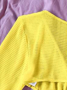 SHEIN Swim 女式時尚長袖露腰罩衣 - 黃色 - 查看 4