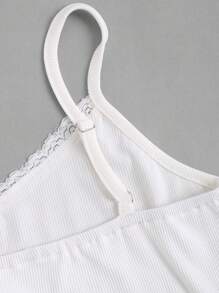 Sweetra Solid Color Lace Patchwork Ribbed Knit Camisole, Summer Casual Tank Top