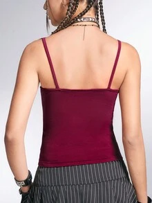 ROMWE Grunge Punk 性感多功能骷髏框印花背心上衣 - 酒紅色 - 查看 3