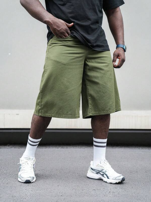 Manfinity Homme Men Plus Size Simple Loose Fit Solid Color Casual Denim Shorts