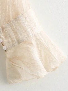 Textured Tie Dye Fabric Flare Sleeve V-Neck Top - Apricot - View 7