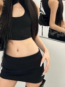 INAWLY 女性時尚音樂節裝扮，春夏季款式帶滑板裙 - 黑色 - 查看 2