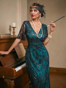 LVNES 1920s Vintage Flapper Dresses For Women, Sequins Wedding Party Dress Wedding Guest Dress Formal Dress Evening Dress,Gown