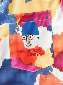 SHEIN 年輕男孩扎染短袖上衣和短褲休閒套裝，夏季 - 彩色 - 查看 5