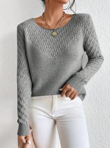 RueChic Solid Pointelle Knit Sweater - Grey - View 6