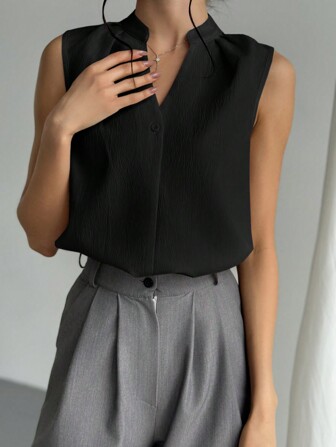 Firerie Elegante Damenblusen mit V-Ausschnitt im modischen Bürolook mit schlichtem Design und femininen Details, ärmellose Oberteile