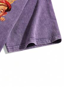 Chillumni Loose Men's Slogan & Angel Printed Drop Shoulder T-Shirt - Purple - View 5