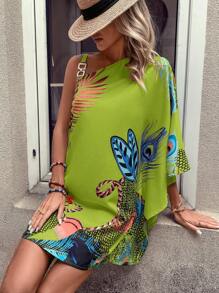 EMERY ROSE Ladies Random Print Colorful Simple Daily Dress - Green - View 7