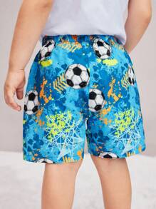 SHEIN Young Boy Loose Fit Casual Football Pattern Woven Swim Trunks - Blue - View 2