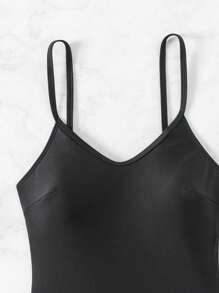 SHEIN X Sofía Suescun Swim SXY 女士夏季海灘純色背心無袖連體泳衣 - 黑色 - 查看 6