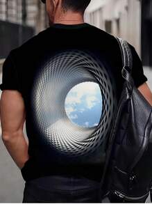 Herren Große Größen Lässig T-Shirt mit Himmel Muster und Rundhalsausschnitt, Kurzarm