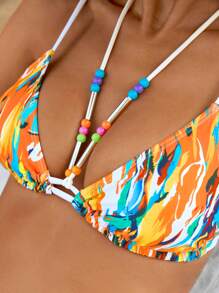 SHEIN Swim Conjunto de bikini sexy de cuello de halter con efecto tie-dye para mujeres, ideal para vacaciones, playa y verano