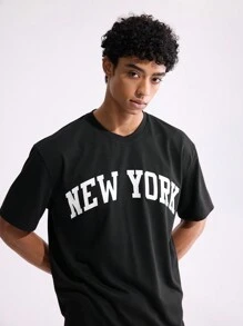 Forever 21 男士字母印花短袖T恤和短褲套裝 - 黑色 - 查看 3