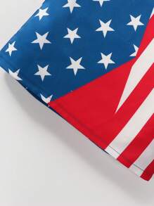 Baby Girl 4th Of July Outfit Star & Striped Printed Round Neck Top With Ruffled Sleeve For Casual Spring Summer - Blue - View 4