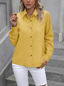 EMERY ROSE Camicia casual a monopetto da donna, con maniche lunghe, adatta all'uso quotidiano - Giallo - Visualizzare 6