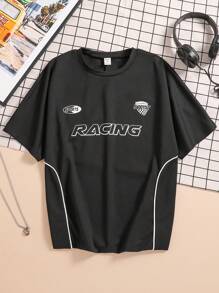 Teen Boy Street Style Tricou imprimat tricot cu gât rotund pentru sport