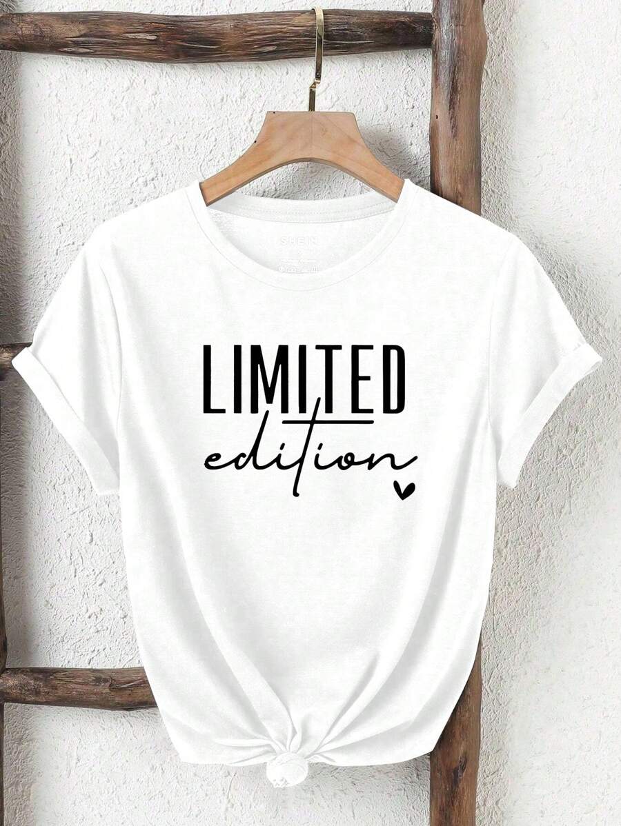 Flirla 大码休闲字母 T 恤限量版图案 T 恤女式上衣 - 白色 - 查看 1