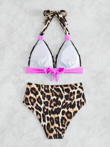 SHEIN Swim 女士比基尼套装，随机印花图案，购买版权，夏日海滩 - 彩色 - 查看 2