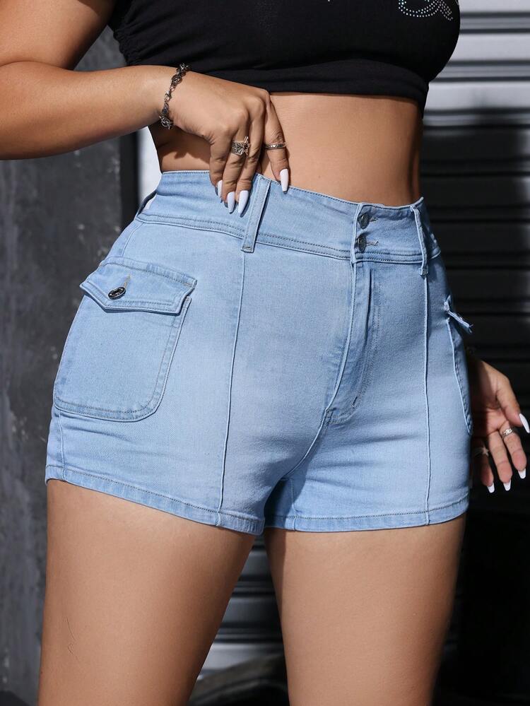 Plus Size Women's Casual Washed Denim Shorts, Workwear