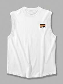 Vintage American Mountain Graphic Sleeveless Men T-Shirt | Casual Loose Fit Outdoor Brand Tank Top - White - View 7