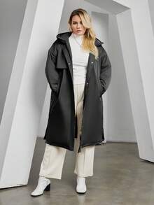 Astrid Áo khoác có đệm dài có kích thước lớn có mũ trùm đầu để giữ ấm và mặc thường ngày - màu đen - Xem 4