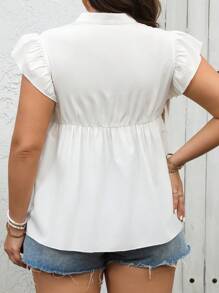 SHEIN Holidaya Áo sơ mi có cổ thêu cỡ lớn có viền xếp nếp cho trang phục thường ngày và kỳ nghỉ - trắng - Xem 2