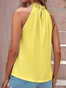EURMUSE Guipure Lace Panel Keyhole Back Halter Top