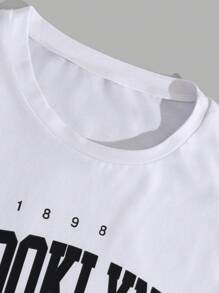 RueChic Camiseta regular com estampa de letras masculinas de algodão e short de duas peças