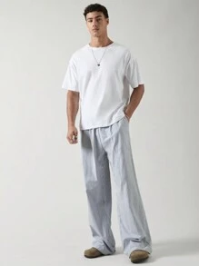 SWAVVY Men's Woven Casual Striped Straight Pants, Long Vacation Slacks Pants, For Husband, Boyfriend Gifts