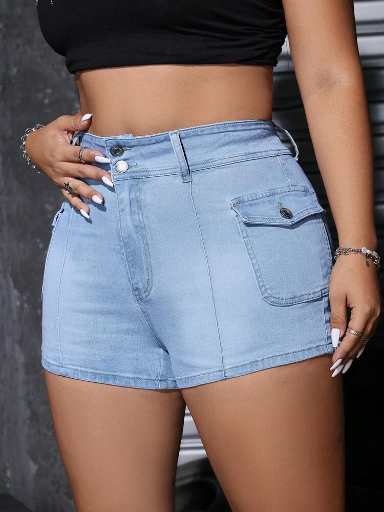 Plus Size Women's Casual Washed Denim Shorts, Workwear