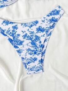 Swim Mod 女士假期植物印花比基尼套裝，扭結性感內衣和底褲 - 彩色 - 查看 4
