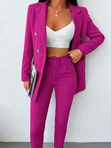 EURMUSE Dekolt z klapą Dwurzędowy Marynarka i spodnie