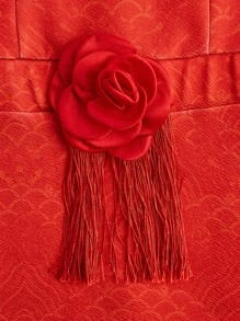 Zolique Summer Elegant Open Shoulder Fringe Patchwork Mermaid Dress - Red - View 5