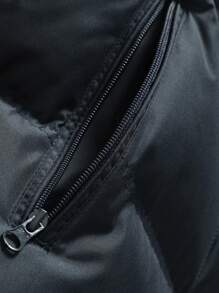 Men's Solid Stand Collar Padded Vest Jacket - Black - View 4