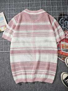 Manfinity Hypemode Áo sơ mi nam màu hồng Áo sọc đơn ngực ngắn tay dệt kim hàng đầu cho mùa hè - Nhiều màu - Xem 2