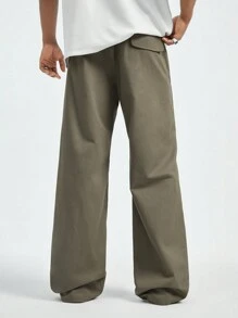 Manfinity VCAY 男裝純色簡約日常長褲 - 軍綠色 - 查看 2