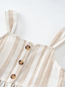 SHEIN LMoss Kids LMoss 年轻女孩编织条纹背心和宽松休闲裤套装 - 杏色 - 查看 6