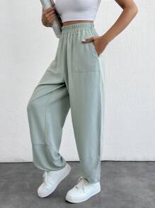 RueChic SOLID SOFT FABRIC CUFF DETAIL SLANT POCKET PANT - Green - View 4