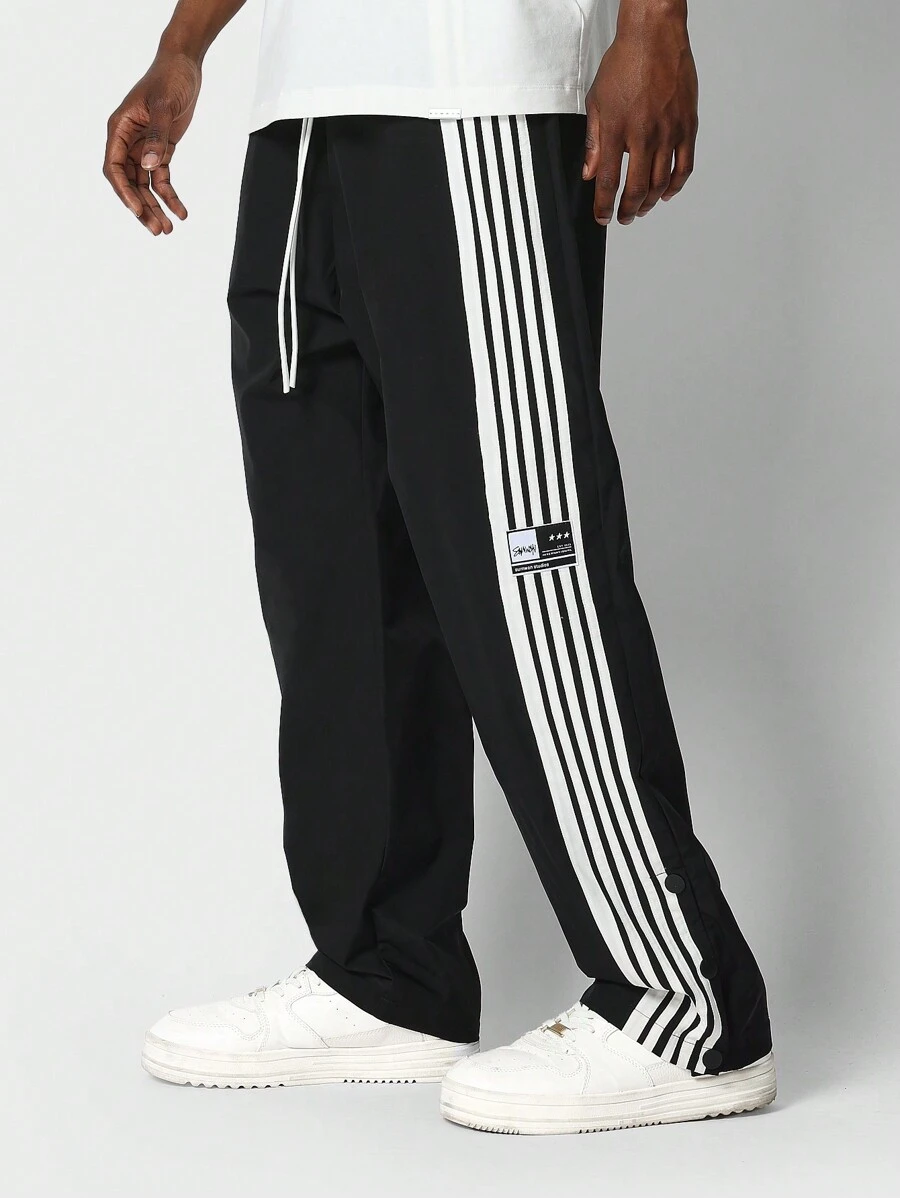 SUMWON Loose Fit Nylon Pant With Side Snaps - Black - View 1