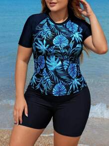 Swim Lushoire Tankinis estilo top con impresión de plantas para mujeres de talla grande