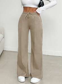 Cottnline Trousers Made Of Knitted Fabric With Ribbed Seams On The Front - Beige - View 4