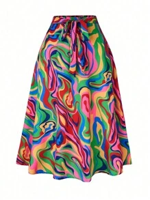 SHEIN Clasi Plus Size Women Stylish Colorful Tie Dye A-Line Skirt - Multicolor - View 3
