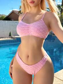 Swim Mod Set bikini sexy cu dungi florale pentru femei, pentru vacanță, set bikini pentru vacanță, vară, plajă - Roz - Vizualizare 1