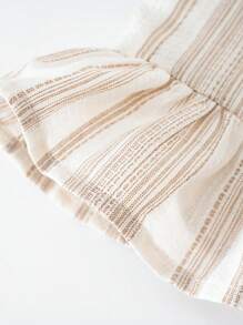 SHEIN LMoss Kids LMoss 年轻女孩编织条纹背心和宽松休闲裤套装 - 杏色 - 查看 9